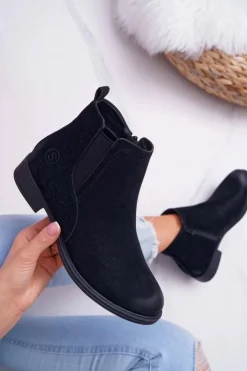 Damskie Buty Sergio Leone Botki Damskie Sergio Leone Sztyblety Eko Nubuk Czarne Vuko