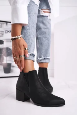 Buty Sergio Leone Botki Na Słupku|Czarne Botki*Botki Damskie Sergio Leone Sztyblety Eko Nubuk Czarne BT621