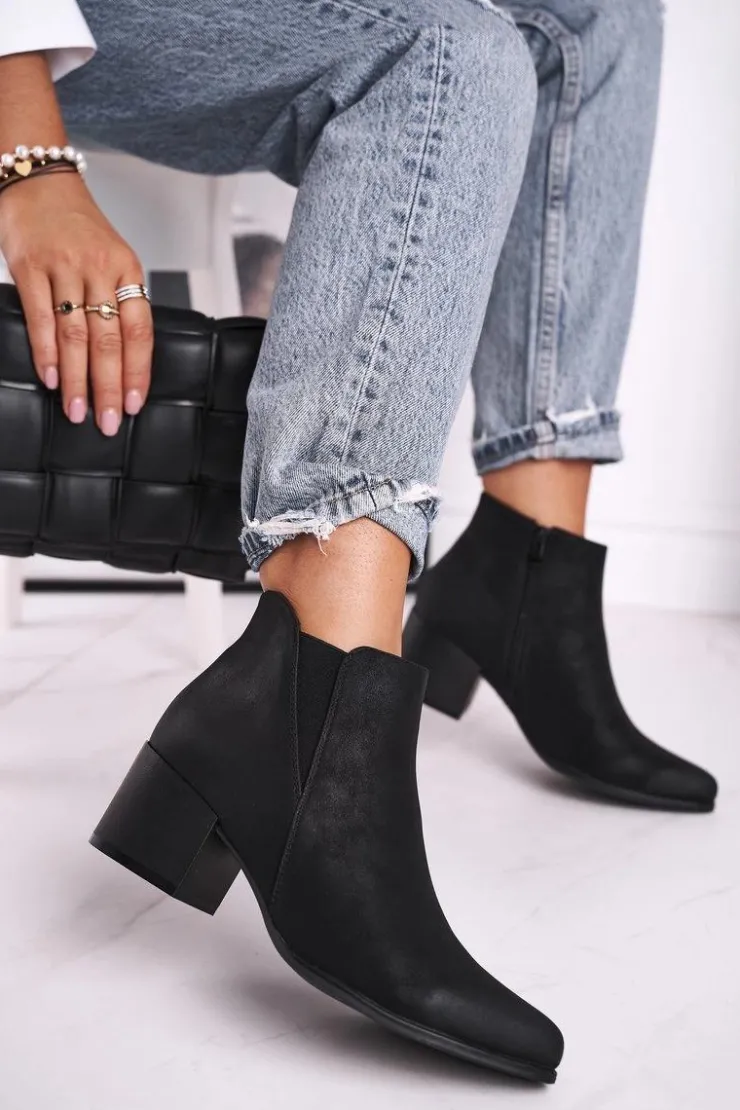 Buty Sergio Leone Botki Na Słupku|Czarne Botki*Botki Damskie Sergio Leone Sztyblety Eko Nubuk Czarne BT621