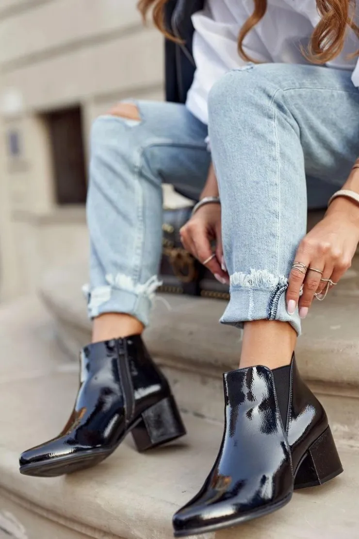 Damskie Buty Sergio Leone Botki Damskie Sergio Leone Sztyblety Lakierowane Czarne BT621