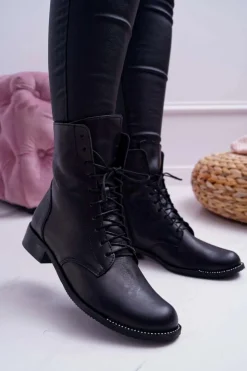 Damskie Boto Botki Damskie Skóra Licowa Nicole 2315 Czarne The Island