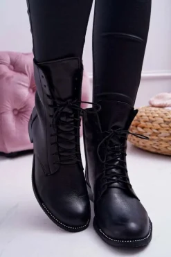 Damskie Boto Botki Damskie Skóra Licowa Nicole 2315 Czarne The Island