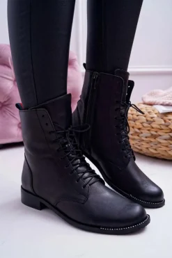 Damskie Boto Botki Damskie Skóra Licowa Nicole 2315 Czarne The Island