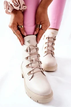 Online Boto Botki Damskie Skórzane Beżowe Nicole 2674