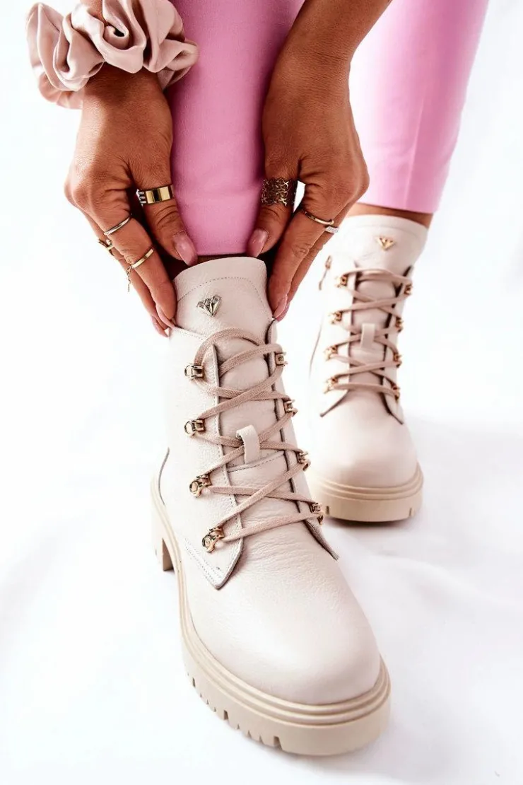 Online Boto Botki Damskie Skórzane Beżowe Nicole 2674