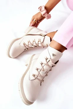 Online Boto Botki Damskie Skórzane Beżowe Nicole 2674