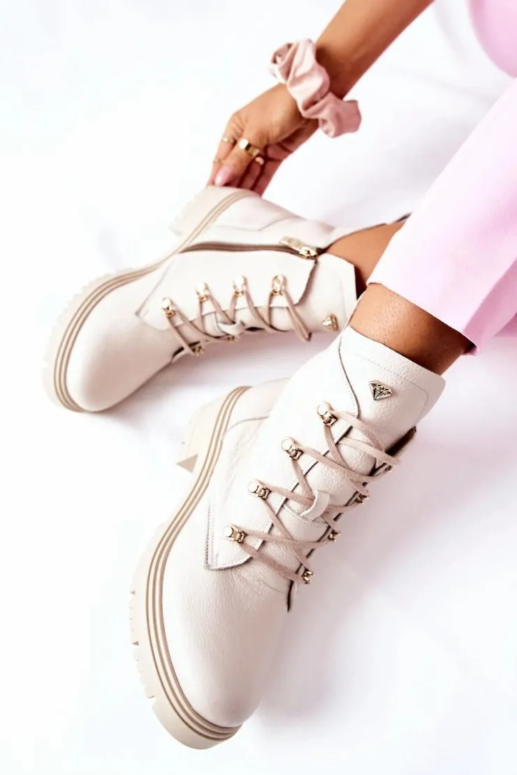 Online Boto Botki Damskie Skórzane Beżowe Nicole 2674