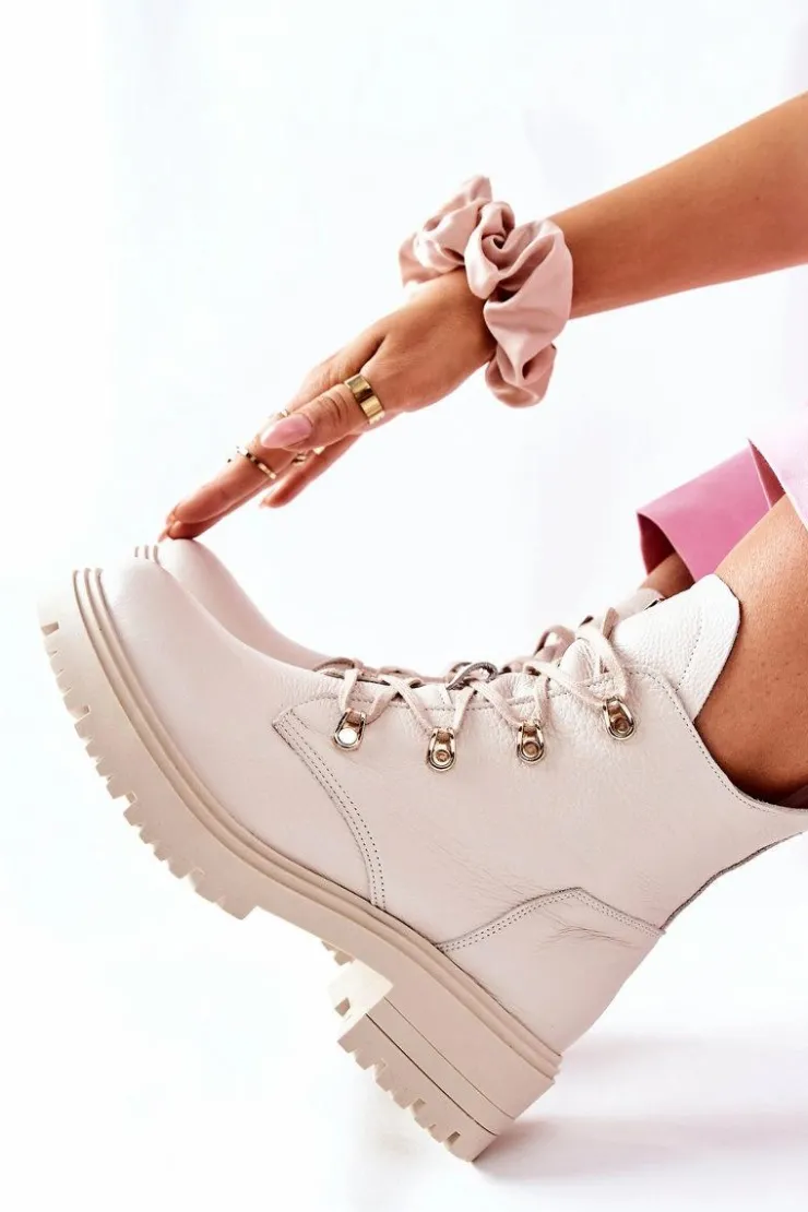 Online Boto Botki Damskie Skórzane Beżowe Nicole 2674