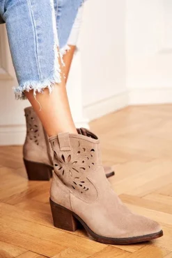 Damskie buty S.Barski Botki Damskie Skórzane Beżowe Barski 12622