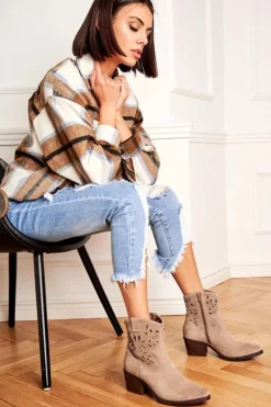 Damskie buty S.Barski Botki Damskie Skórzane Beżowe Barski 12622