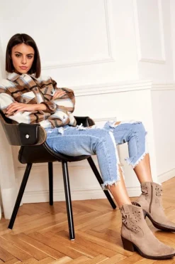 Damskie buty S.Barski Botki Damskie Skórzane Beżowe Barski 12622