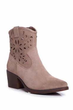 Damskie buty S.Barski Botki Damskie Skórzane Beżowe Barski 12622