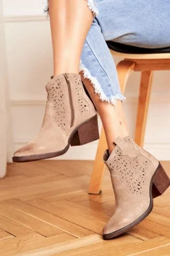 Hot Damskie buty S.Barski Botki Damskie Skórzane Beżowe Barski 12622-21