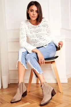 Hot Damskie buty S.Barski Botki Damskie Skórzane Beżowe Barski 12622-21