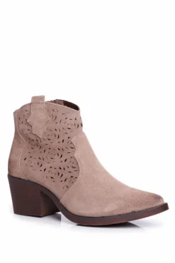 Hot Damskie buty S.Barski Botki Damskie Skórzane Beżowe Barski 12622-21