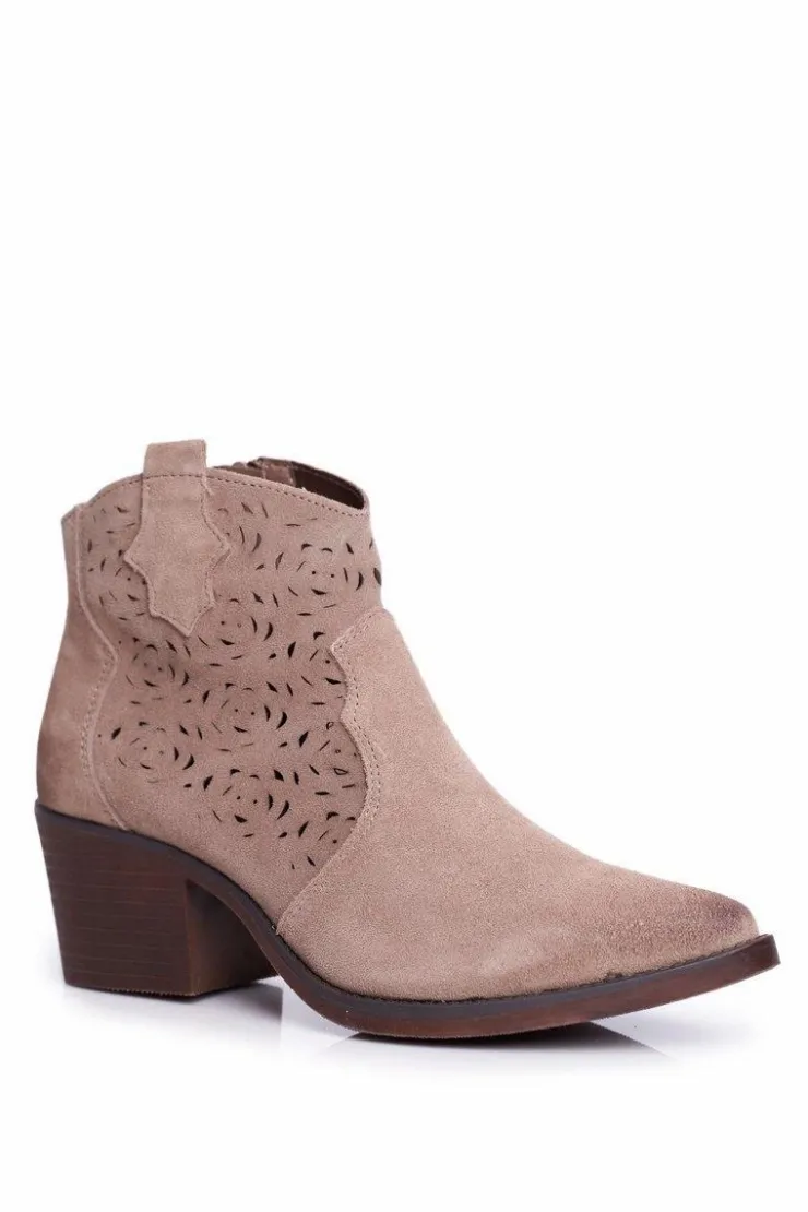 Hot Damskie buty S.Barski Botki Damskie Skórzane Beżowe Barski 12622-21