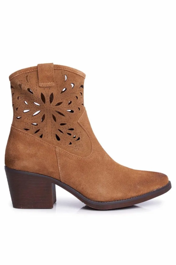 Damskie Damskie buty S.Barski Botki Damskie Skórzane Camel Barski 12622