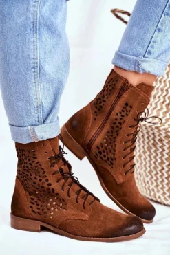 Damskie Boto Botki Damskie Skórzane Camel Meridan