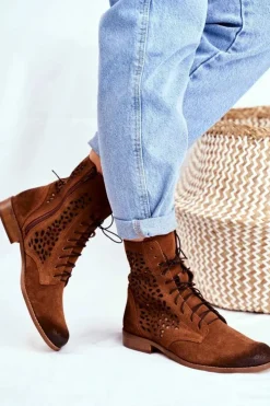 Damskie Boto Botki Damskie Skórzane Camel Meridan