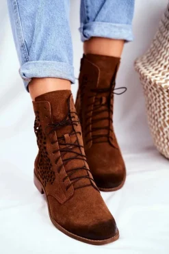 Damskie Boto Botki Damskie Skórzane Camel Meridan