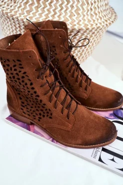 Damskie Boto Botki Damskie Skórzane Camel Meridan