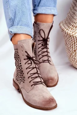 Boto Botki Wiosenne|Brązowe I Beżowe Botki*Botki Damskie Skórzane Cappucino Meridan