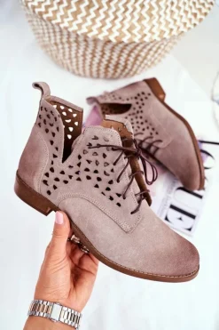 Online Boto Botki Damskie Skórzane Cappucino Low Meridan