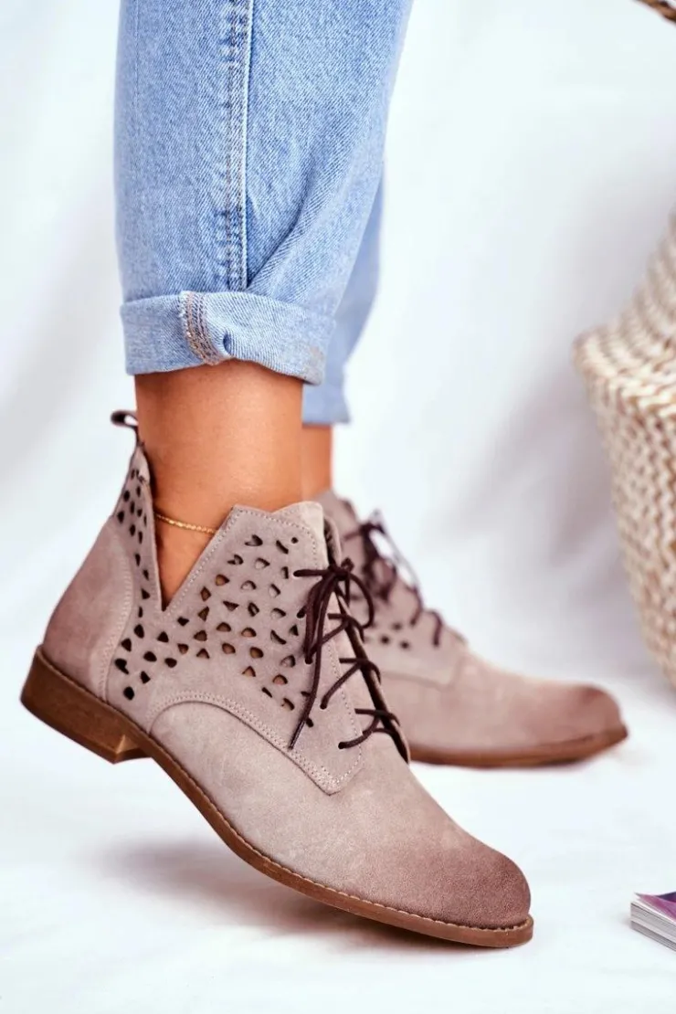 Online Boto Botki Damskie Skórzane Cappucino Low Meridan