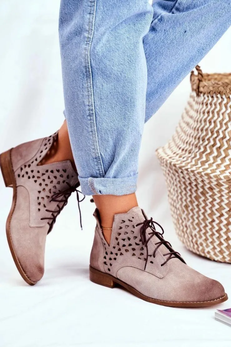 Online Boto Botki Damskie Skórzane Cappucino Low Meridan