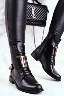 Sale Boto Botki Damskie Skórzane Czarne Nicole 2591