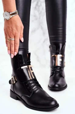 Sale Boto Botki Damskie Skórzane Czarne Nicole 2591