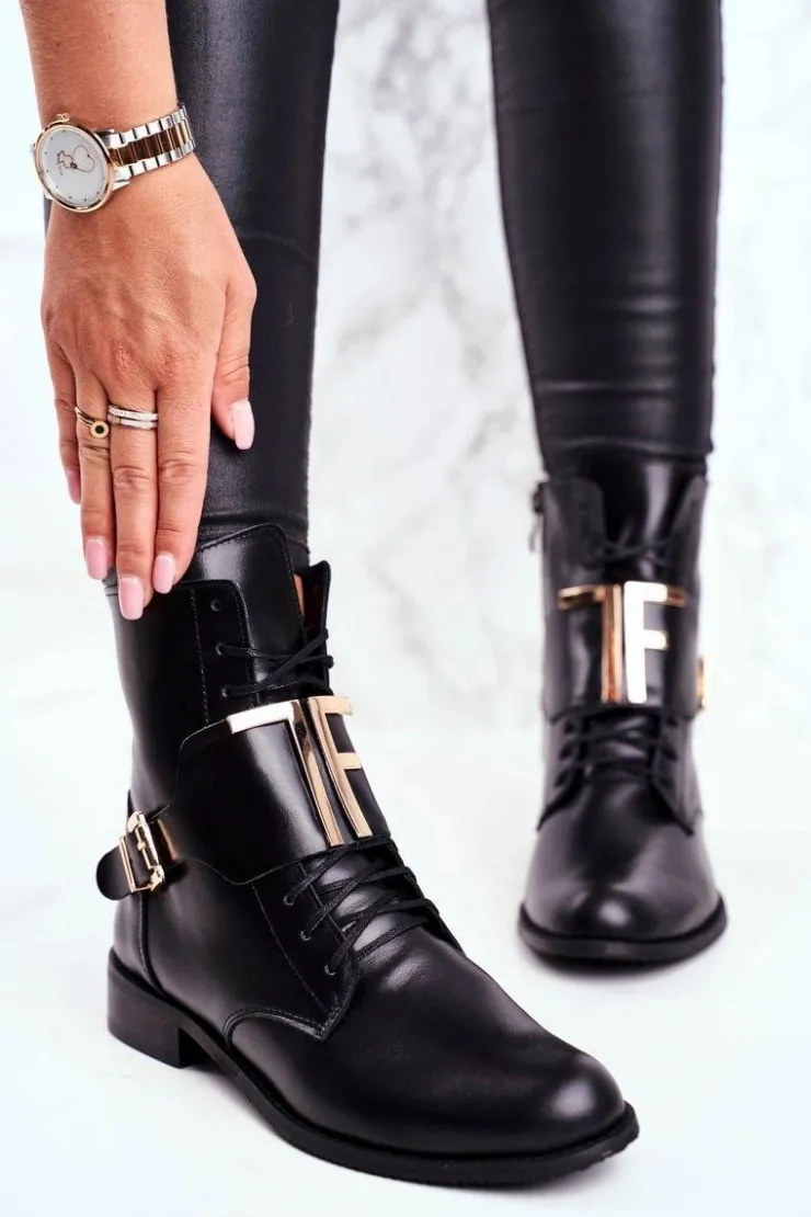 Sale Boto Botki Damskie Skórzane Czarne Nicole 2591