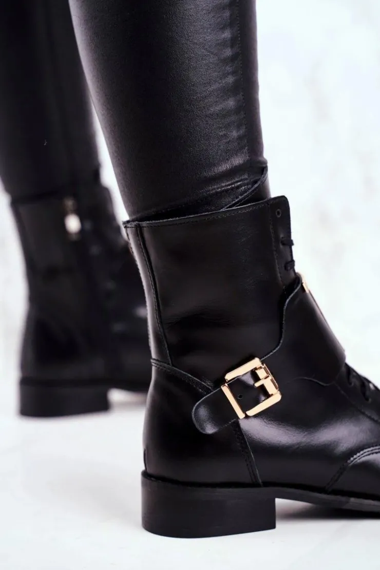 Sale Boto Botki Damskie Skórzane Czarne Nicole 2591