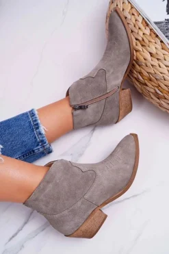 Clearance Boto Botki Damskie Skórzane Kowbojki Cappucino Batty