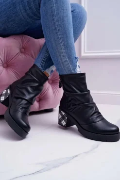 Maciejka Botki Maciejka|Botki Na Słupku*Botki Damskie Skórzane Czarne 04216-01