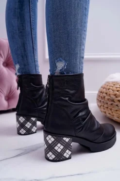 Maciejka Botki Maciejka|Botki Na Słupku*Botki Damskie Skórzane Czarne 04216-01