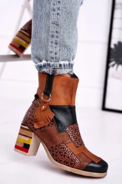 Maciejka Botki Maciejka|Botki Na Słupku*Botki Damskie Skórzane Rude 04635-29