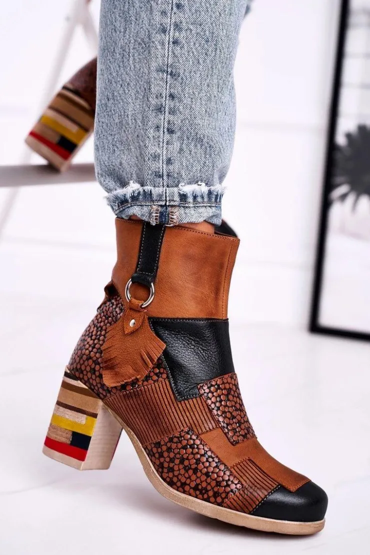 Maciejka Botki Maciejka|Botki Na Słupku*Botki Damskie Skórzane Rude 04635-29