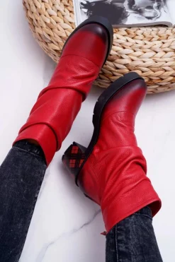 Damskie Maciejka Botki Damskie Skórzane Czerwone 04216-08/00-3