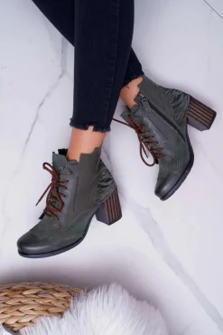 Hot Maciejka Botki Damskie Skórzane Zielone 03190-09