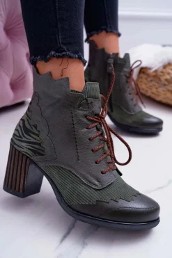 Hot Maciejka Botki Damskie Skórzane Zielone 03190-09