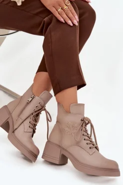 Clearance Buty damskie Vinceza Botki Damskie Skórzane Na Klocku Ocieplane Vinceza 39950 Beżowe Beżowy