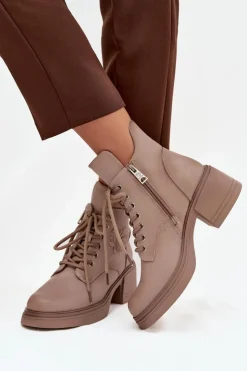 Clearance Buty damskie Vinceza Botki Damskie Skórzane Na Klocku Ocieplane Vinceza 39950 Beżowe Beżowy