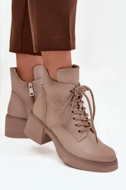 Clearance Buty damskie Vinceza Botki Damskie Skórzane Na Klocku Ocieplane Vinceza 39950 Beżowe Beżowy