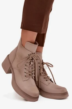 Clearance Buty damskie Vinceza Botki Damskie Skórzane Na Klocku Ocieplane Vinceza 39950 Beżowe Beżowy