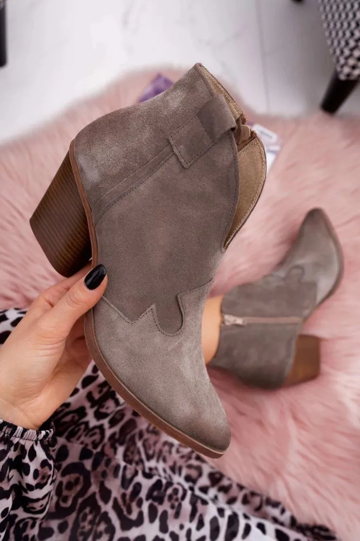 Boto Botki Wiosenne|Botki Na Słupku*Botki Damskie Skórzane na Obcasie Cappuccino Chavai