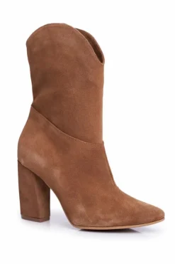 New Laura Messi Botki Damskie Skórzane na Obcasie Camel 2123