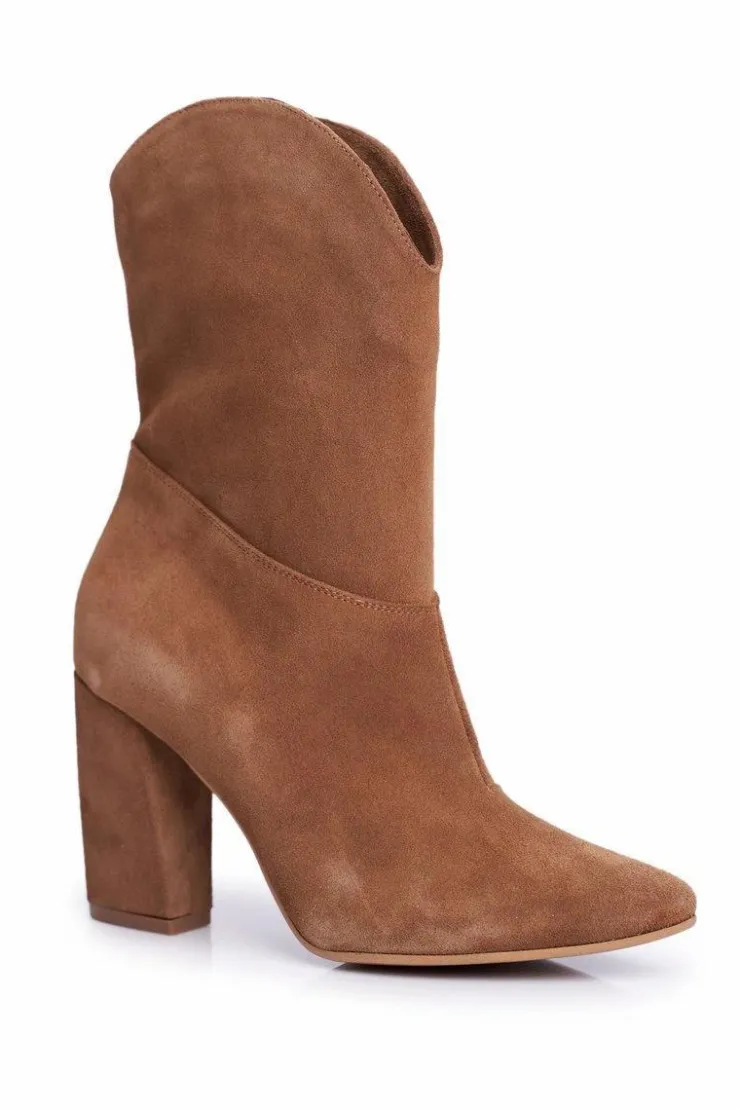 New Laura Messi Botki Damskie Skórzane na Obcasie Camel 2123