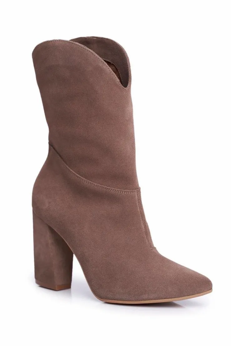 Laura Messi Botki Wiosenne|Botki Na Słupku*Botki Damskie Skórzane na Obcasie Khaki 2123