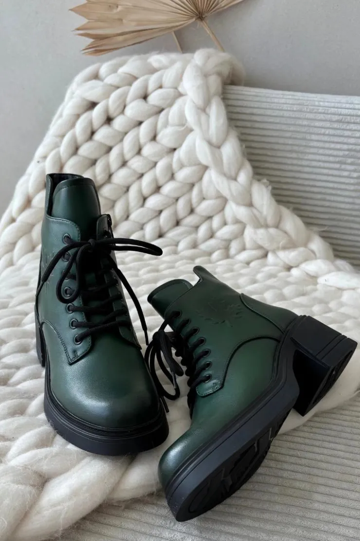 Damskie Buty damskie Vinceza Botki Damskie Skórzane Na Klocku Ocieplane Vinceza 39950 Ciemnozielone